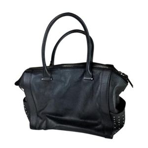Kenneth Cole studded black leather city traveler bag w/ side pockets/ backpack